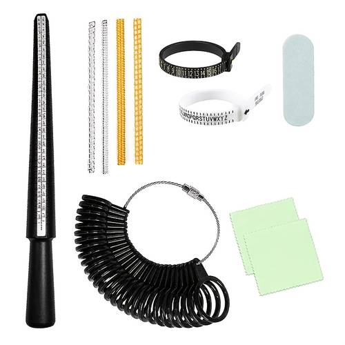 ring size measuring set plastic spindle ring size measuring tool polishing rod silvery cleaning cloth wrapping wire