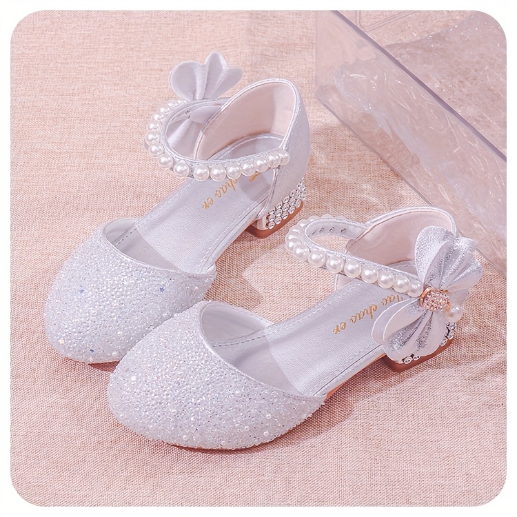 Girls' Sparkling Glitter Princess Shoes with Crystal Accents Adjustable  Strap Low-Top Wedding Party Flats, Soft Dress Shoes for Flower Girls,
