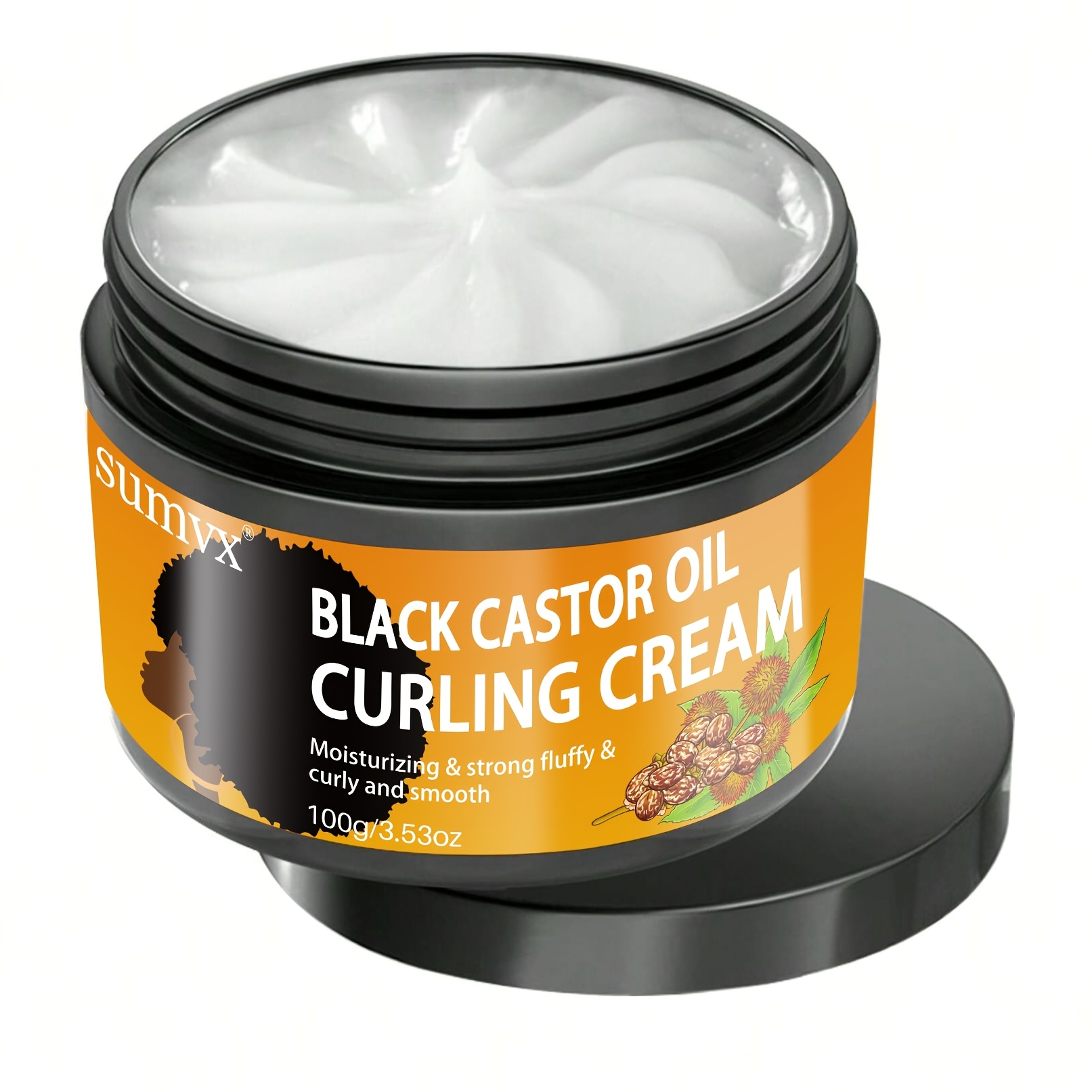 Image of 100g Black Castor Oil Cream, Argan Oil - Long-lasting Hair, Keep Moisturized Curls Elastic Styling Conditioner Cream, Suitable For Dry And Curly Hair, Unisex.