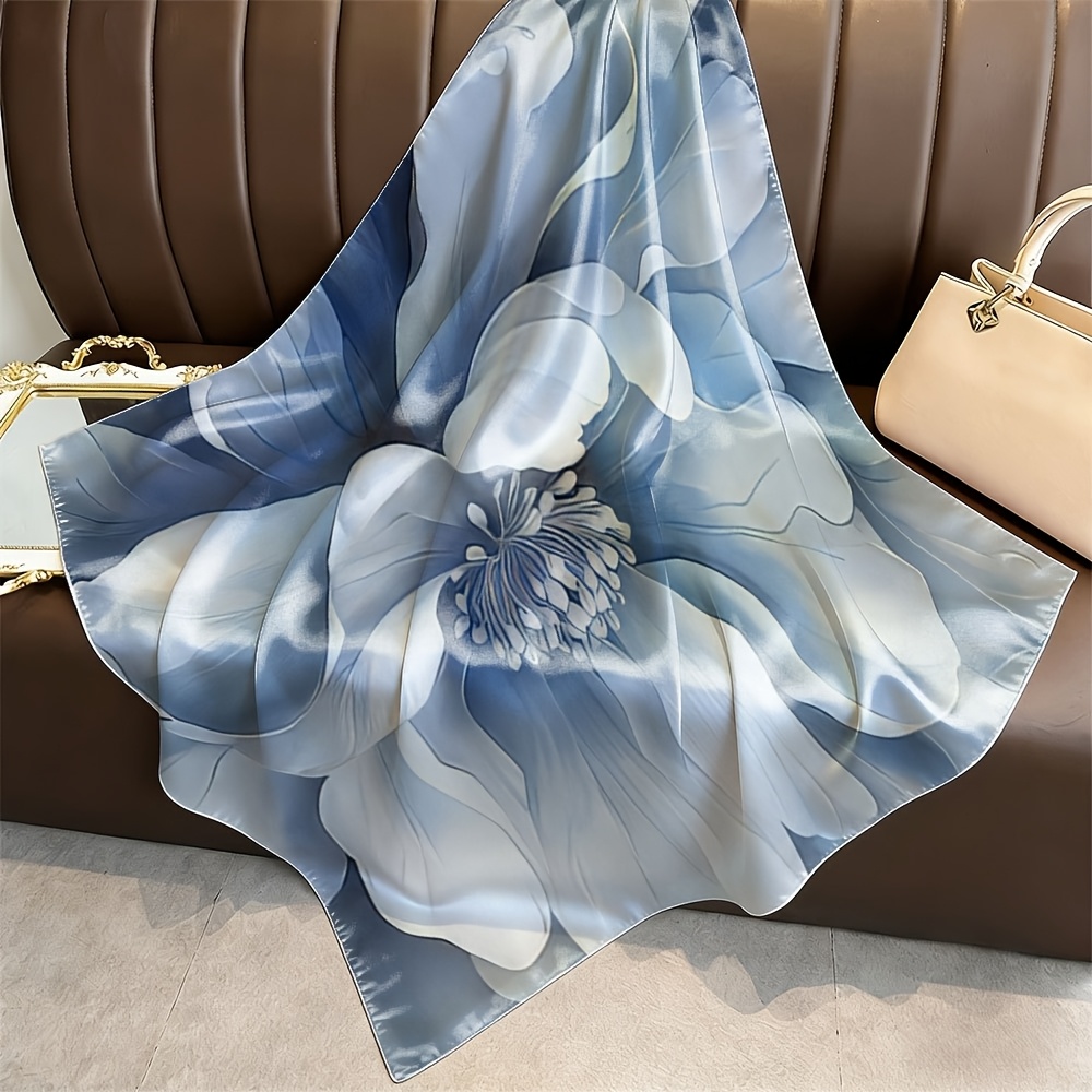 Large White Flower with Blue Petals Fashion Scarf