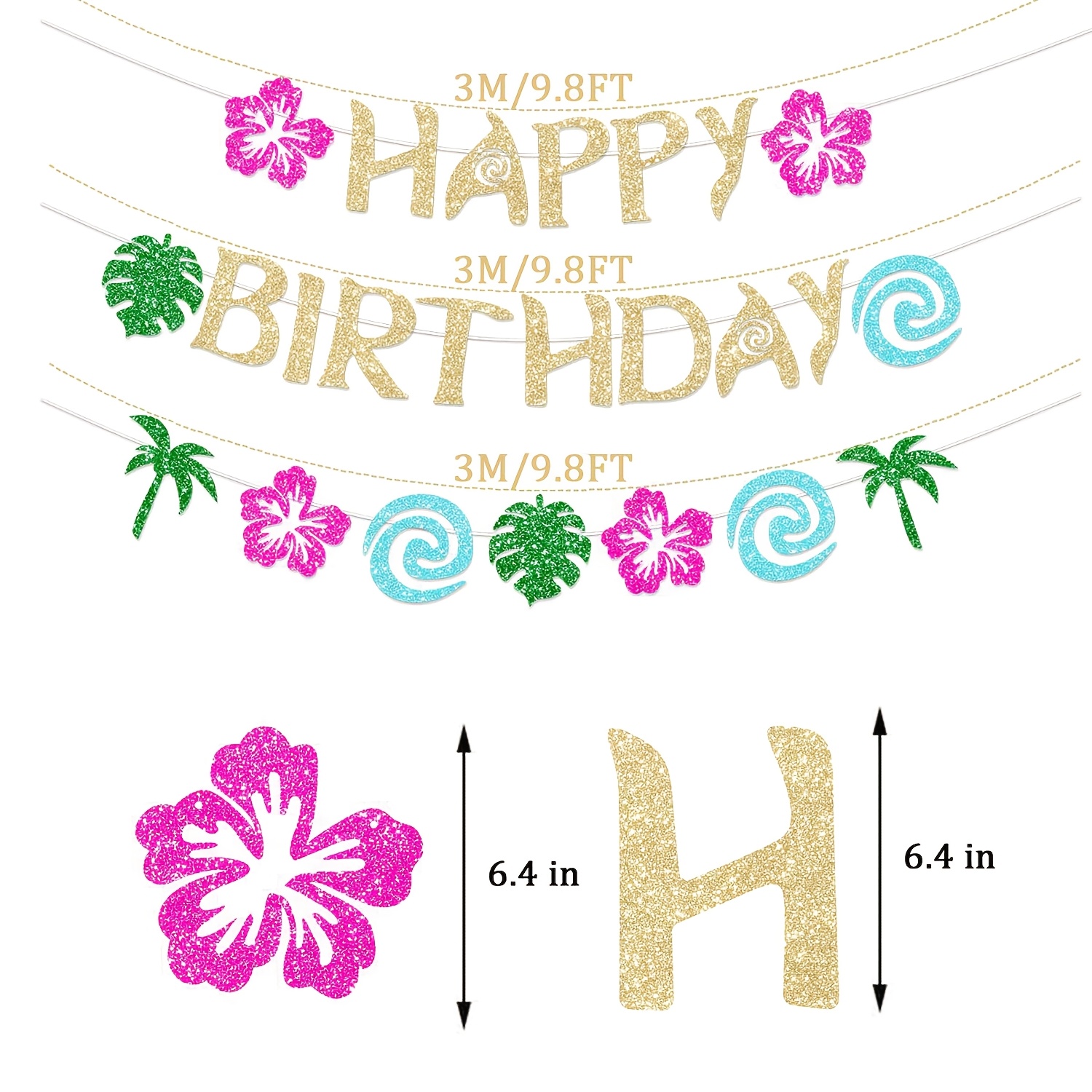 TEMU Striscione di Hawaiano 3pz Articoli per Feste a Tema con Palma Decorazioni per Feste Luau per Bambini e Adulti Decorazione da Appendere per