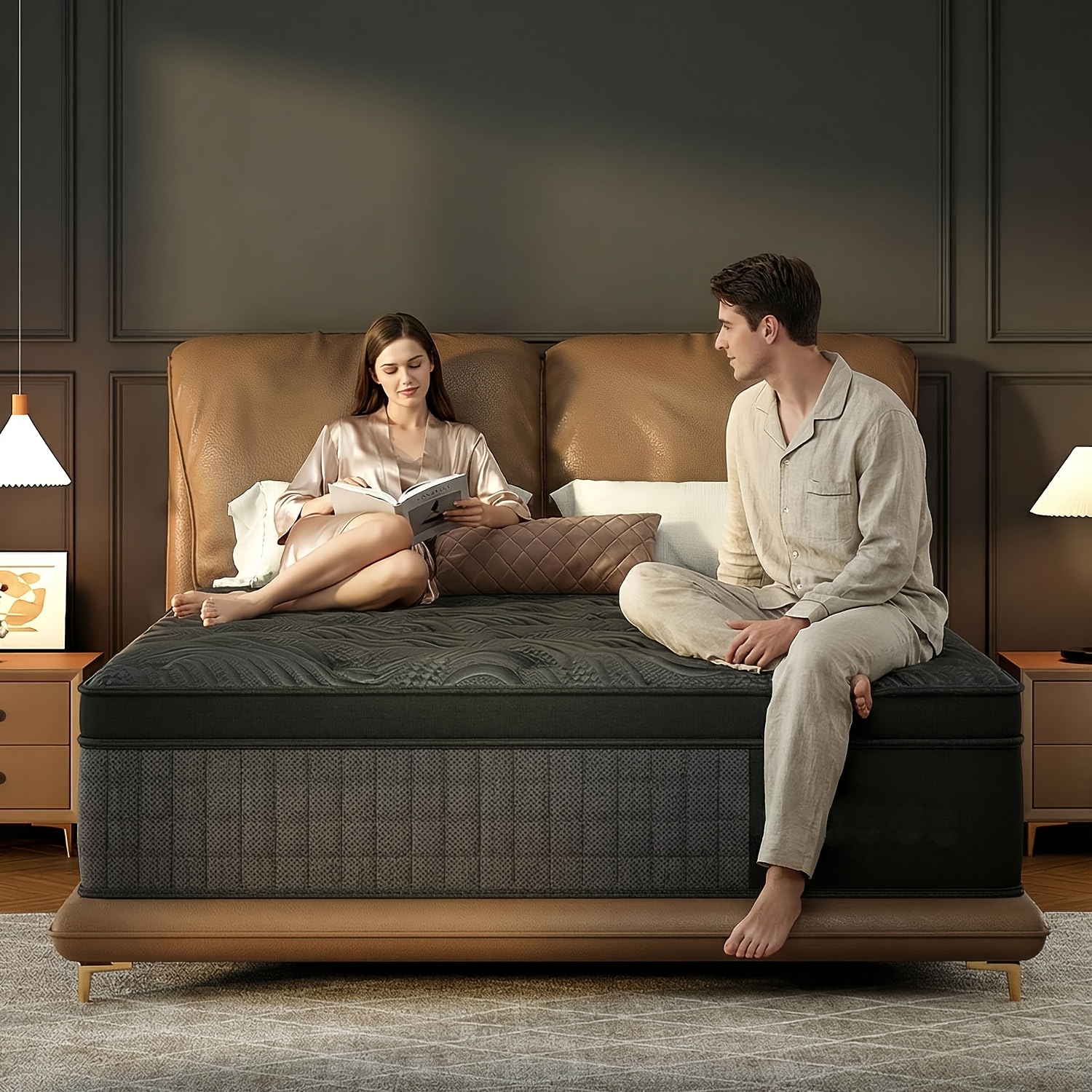 8 Inch/10 Inch/12 Inch/14 Inch Black Grey Mattress Twin, Full, Queen, King. Cooling Breathable Fabric Wicks Heat. Memory Foam Molds to Your Body Curves. Independent Pocket Springs Stop Motion Your Partner Never Feels You Get Up At Night