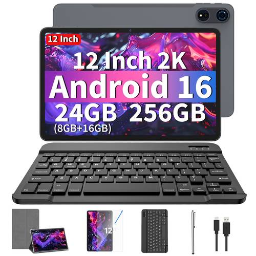 tablet 12 inch tablet with keyboard 24gb 8gb 16gb and 256gb rom supports 2 4g and 5g wifi features ips display gms services 2 in 1 tablet with protective cover and stylus suitable for home and work use
