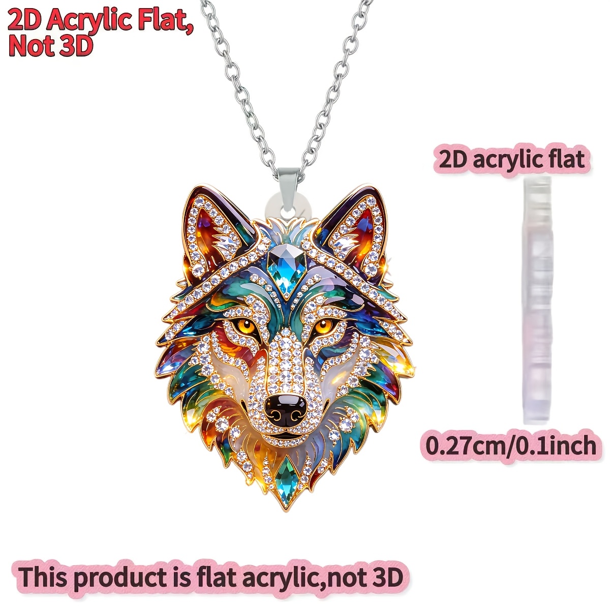 TEMU 2d Flat - [2d Flat] 1pc, 2d Acrylic Exquisite Wolf Head, Y-shaped Necklace For Women, Stylish Pendant Sweater Chain, Ideal Gift For Birthday