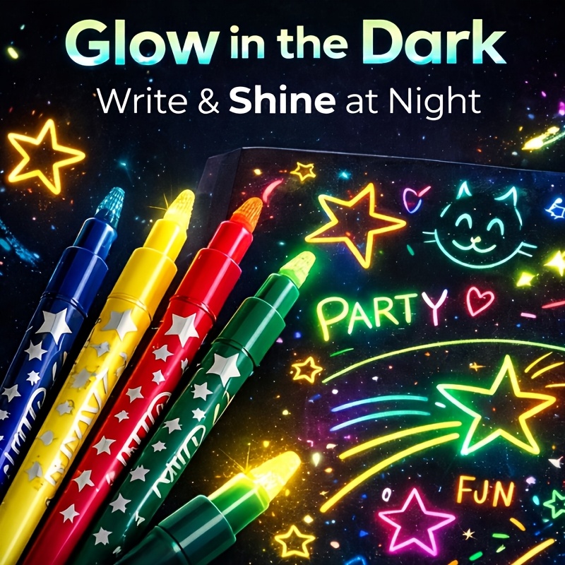 glow in the dark highlighter markers set of 6 fluorescent no bleed colored marker pens for drawing journaling poster making crafts scrapbooking art supplies