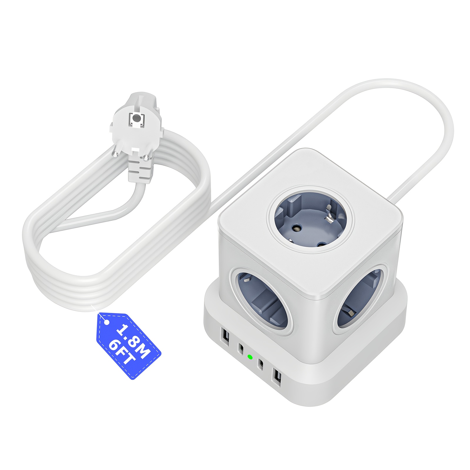 [eu Plug]5ac Outlets 4usb Desktop Charging Station With 20w Pd Fast Charge, 2m Power Cord, For Home