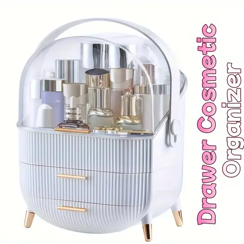 chic white makeup organizer with lid drawer portable cosmetic storage caddy for vanity bathroom dresser polished ideal gift for women