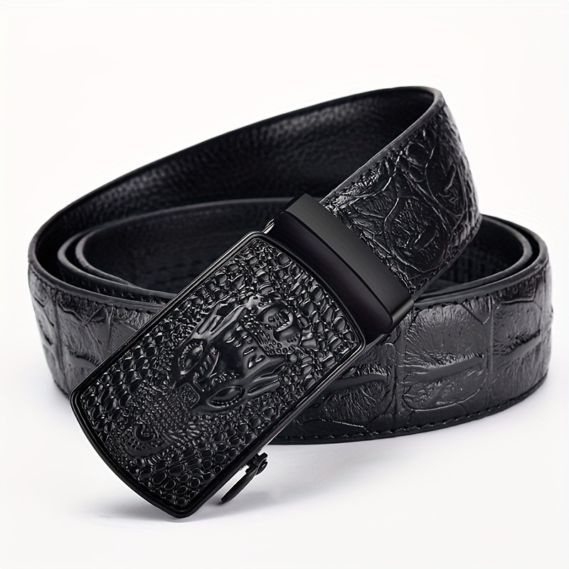 

Crocodile Pattern Buckle Belt, Men's Automatic Buckle Belt, Middle-age Youth Business Casual Jeans Belt