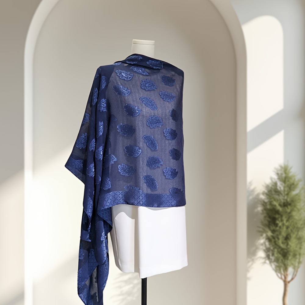 TEMU 1pc Leaf Jacquard Pattern Women's Scarf, Y -friendly Fabric, Lightweight And Breathable, Classic Shawl Style, Elegant And Fashionable, Multiple