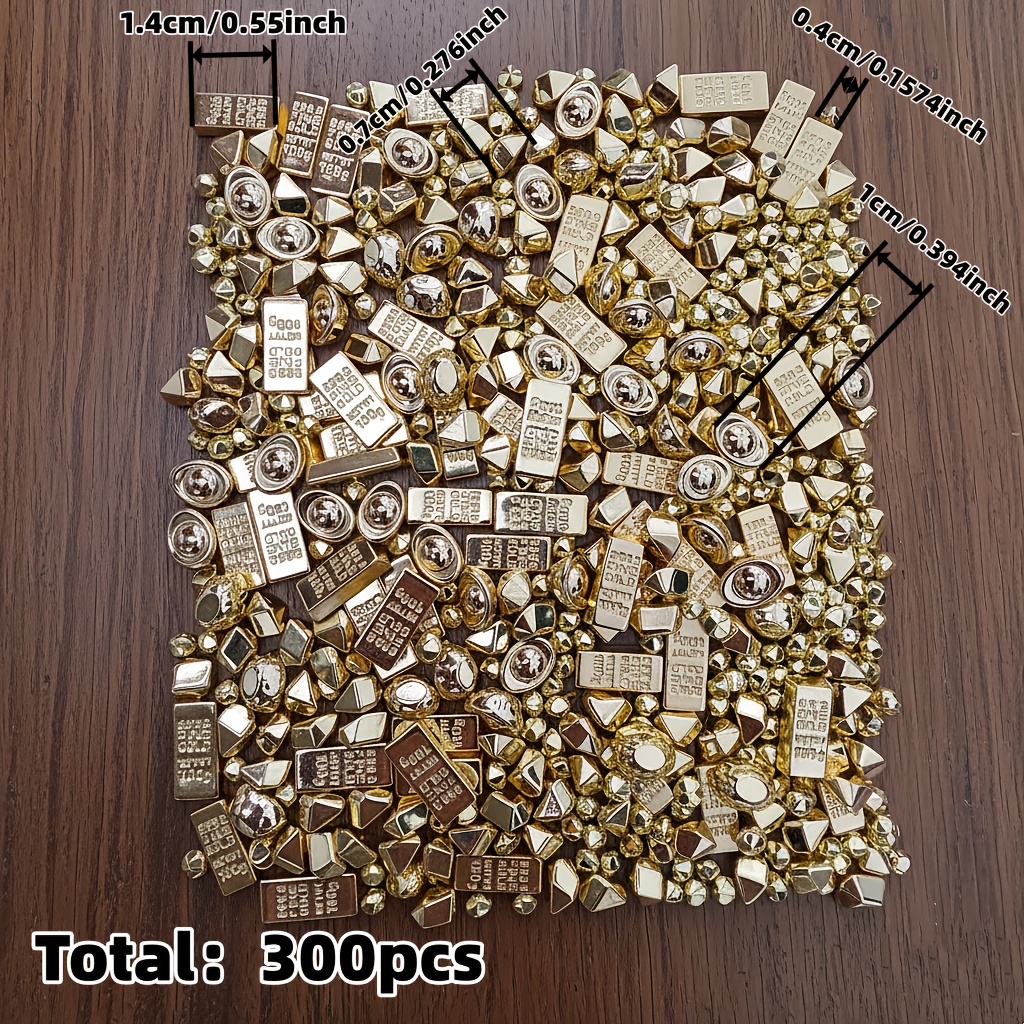 E-shop 300 Stück, Goldfarben, Falsche Goldbarren, Falsche Gold Diamanten, Falsche Gold Fragmente, Falsche Gold Bloße, Gemischt, Glitzernd, Luxuriös,
