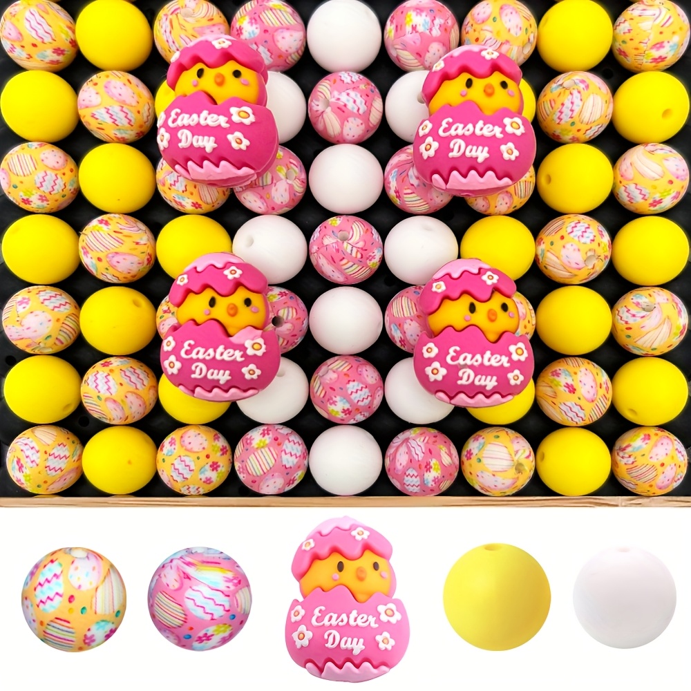 

25pcs 3d Oval Easter Egg Silicone Beads, Spring Themed Rubber Beads For Jewelry Making And Keychain Crafts - Assorted Colors Bead Assortments