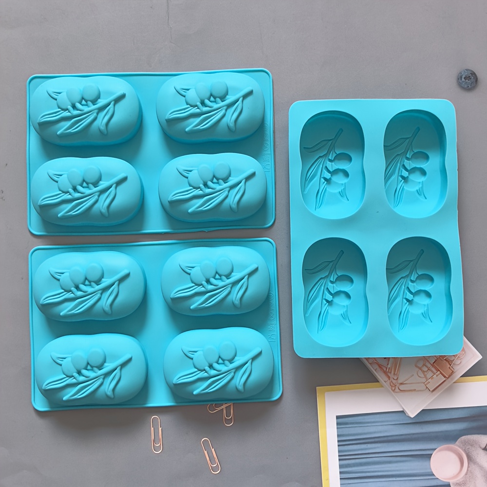 TEMU 1-2-3pcs 4-hole Olive Tree Shaped Soap Silicone Molds For And Scented Candle Making