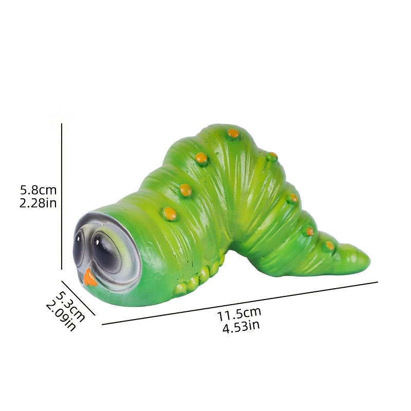 TEMU 1pc Cute Big- Green Caterpillar Resin Statue, Cartoon Insect Figurine With Yellow Dots, Outdoor Lawn Garden Yard Ornament, Kids Housewarming
