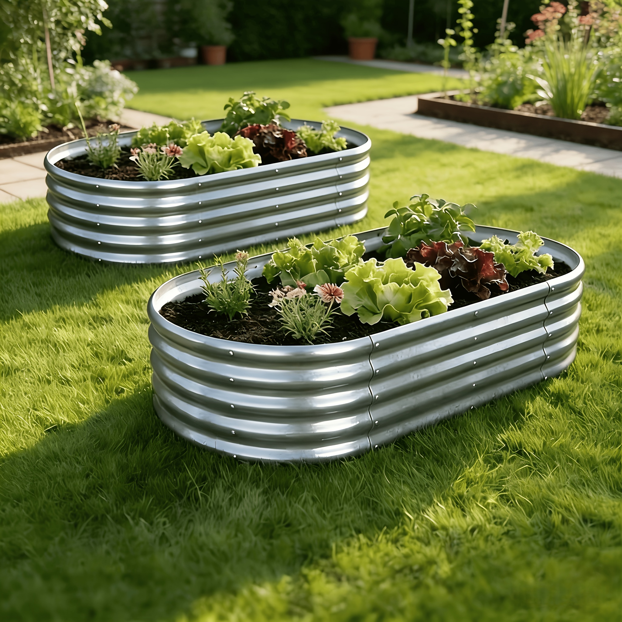 Temu – TEMU 2pcs Thickening Galvanized Raised Garden Beds, Planter Raised Garden Beds Outdoor, Oval Larger Space Raised Beds For Gardening, Herbs,