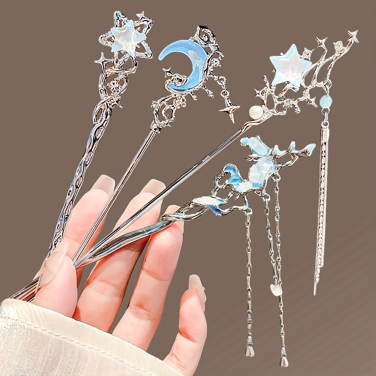 Image of 4pcs Clear And Crescent Hairpin, Niche Design Hair Bun Hairpin, Modern Minimalist Personalized Hairpin Headwear
