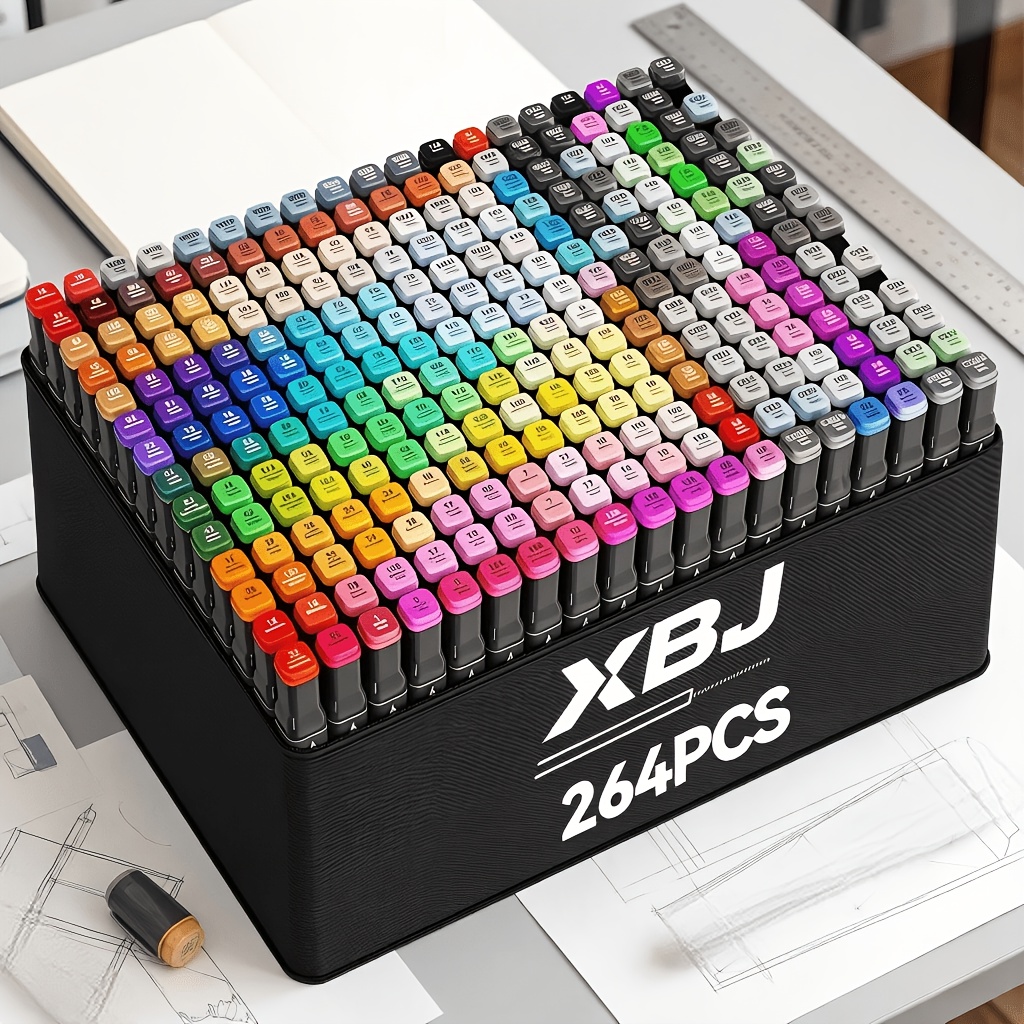 TEMU 264 Color Dual Tip Marker, Professional Drawing Set! Dual Tip Design, Fine Tip For Details, Tip For Flat Coloring, Large Capacity Refill, Anime