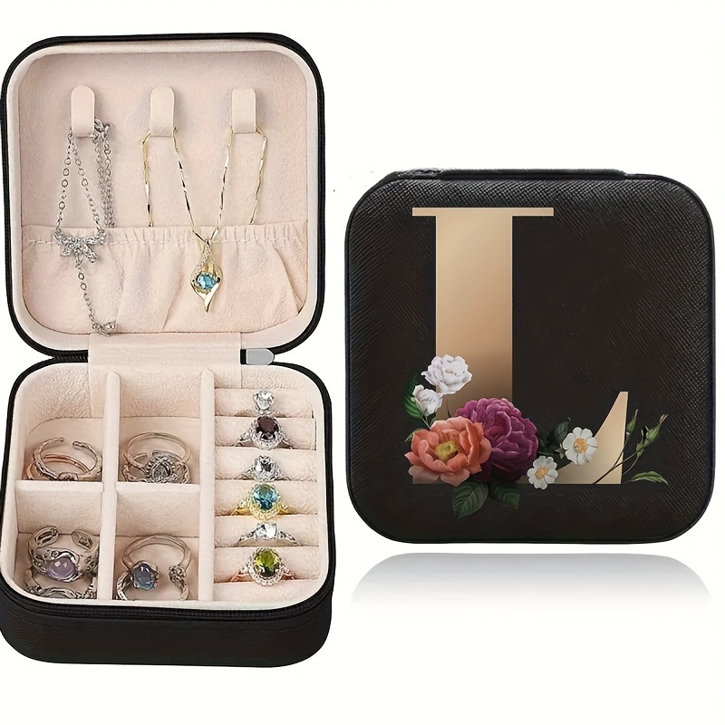 TEMU Compact Velvet-lined Jewelry Organizer Box With Durable Zipper For Rings, Necklaces, Studs, Earrings - Portable Travel Case, Easy To Carry, Mini,