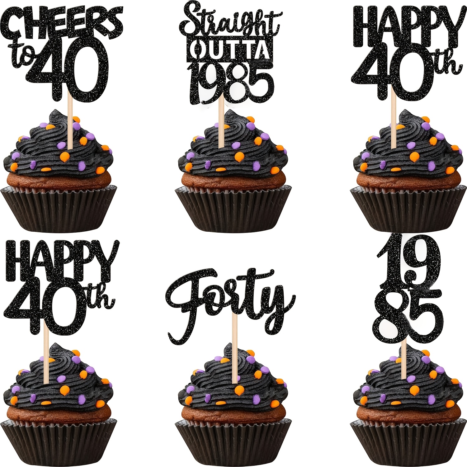 

12pcs Cupcake Toppers, Wooden 40th Birthday Picks, " To 40" & " 1985" Designs, No Electricity Needed, Featherless, Universal Holiday Decor For Birthday & Anniversary Celebrations