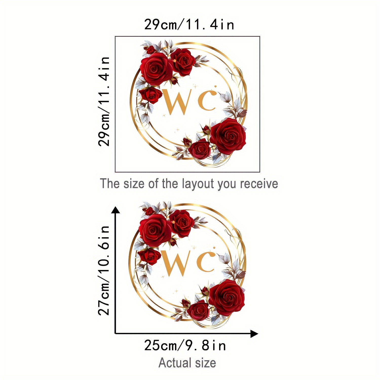 Image of 1pc Red Rose Wc Decal, Rose Wreath Wall Decal Floral Wall Decoration Vinyl Mural Art Bathroom Toilet Door Entrance Decoration Sticker