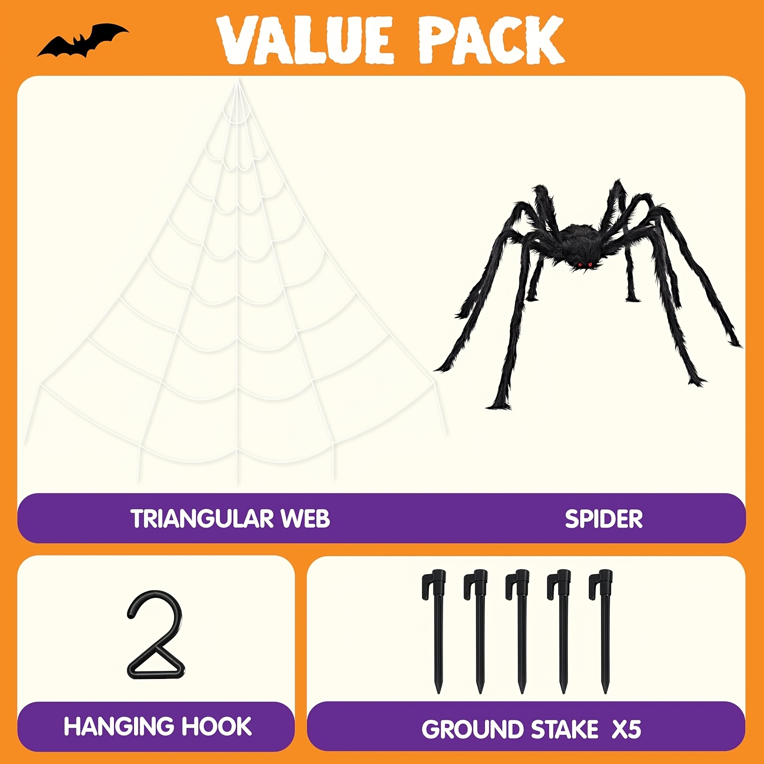 Image of Halloween Decor - 200-inch Triangular Web, 59-inch Enormous , Suitable For Yard Decoration, Outdoor Sculpture Ornament, Halloween Decoration