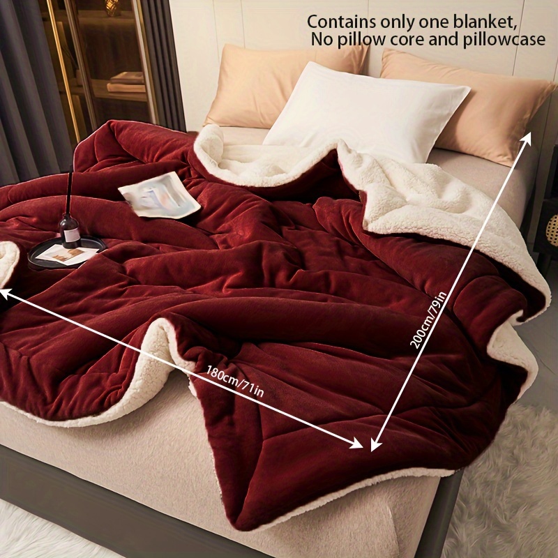 TEMU Simple 1pc Wine -layer Milk Fleece Lamb Fleece Stitched Blanket Casual Throw Blanket Nap Blanket