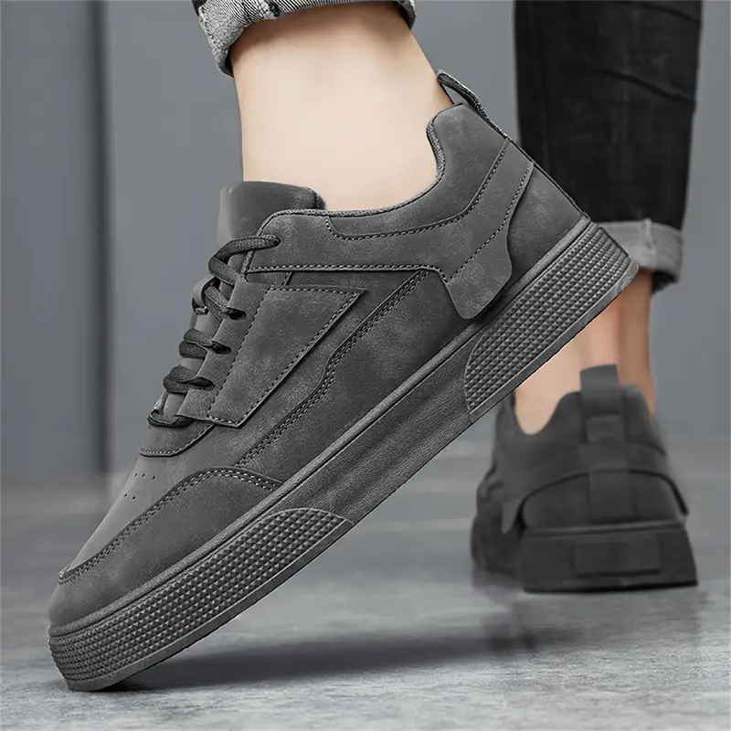 mens fashion solid color lace up low top chunky shoes minimalist style stitching detail round toe lightweight comfortable for outdoor walking and casual wear low top sneakers Product details 1