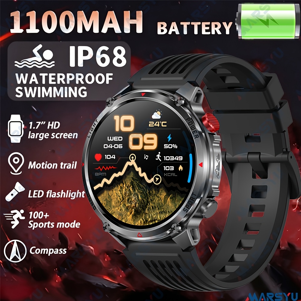 1100mah Ultra Long Smart Watch For Men And Women, Outdoor Watch - , Pressure, Compass Function, Ip68 Waterproof, 100 Wireless Calling (answer/make Calls) Smart Watch, Outdoor Flashlight Fitness Watch