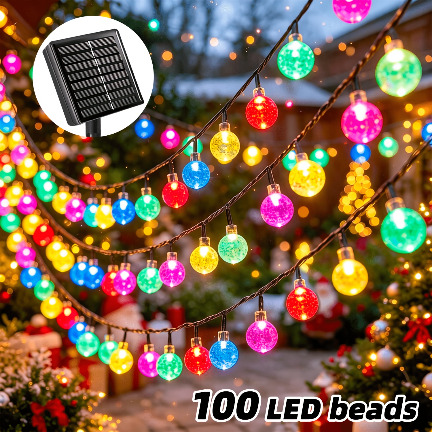 TEMU Lot de 1 Guirlande Lumineuse Intelligente pour Jardin, 12/7/5m, Guirlande Lumineuse Décorative avec 100/50/20 Ampoules Boules à Bulles, Capteur