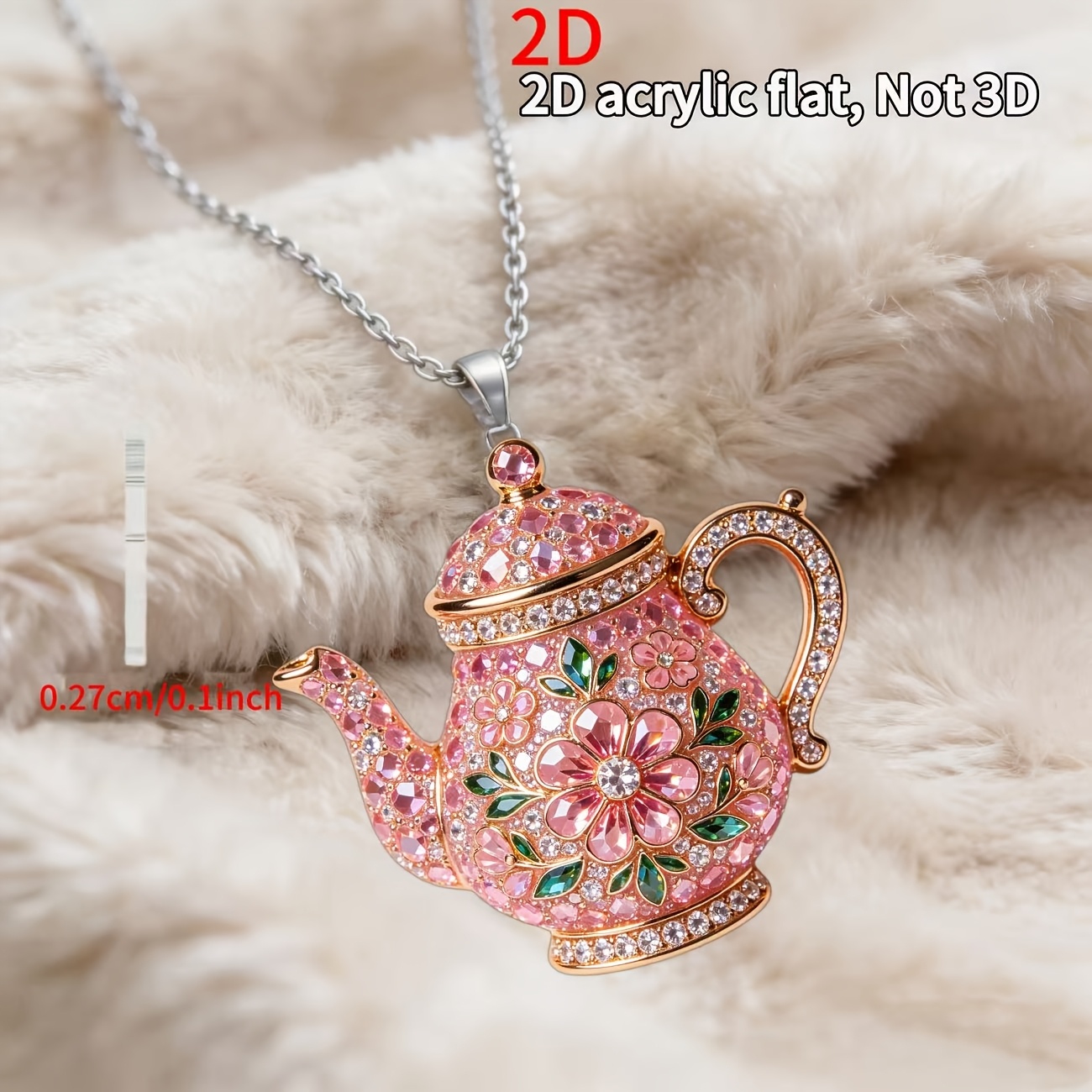 TEMU 2d Flat - [2d Flat] 1pc, 2d Acrylic Pink Teapot New Women's Necklace, Pendant Fashion Sweater Chain, Ideal Gift For Birthday Party, Holiday