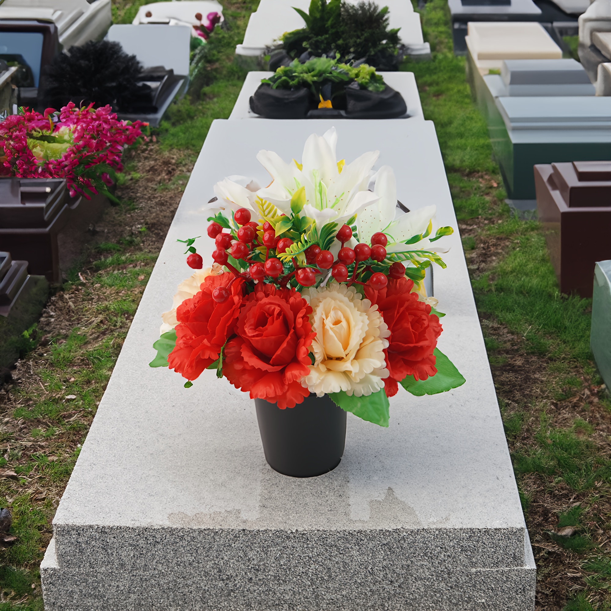 2 sätze künstliche friedhofsblumen, außengrabdekoration rosen, schöne