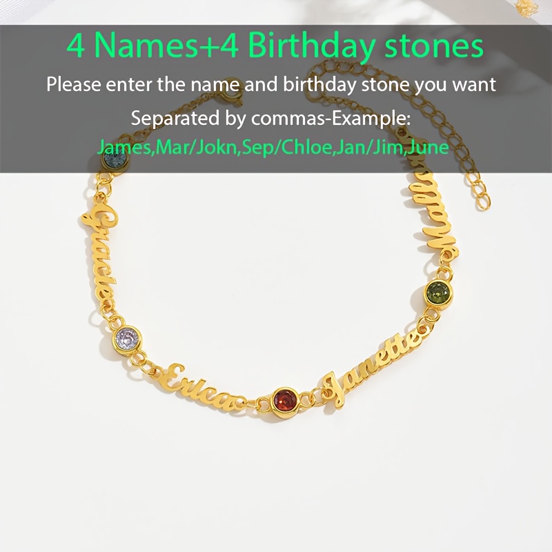 TEMU Bracelet Personnalisé avec , Bracelet Nom avec , Bracelet Personnalisé, Plaqué Or 18K - Bracelet Personnalisé avec 1 à 5 Pierres de et Plusieurs