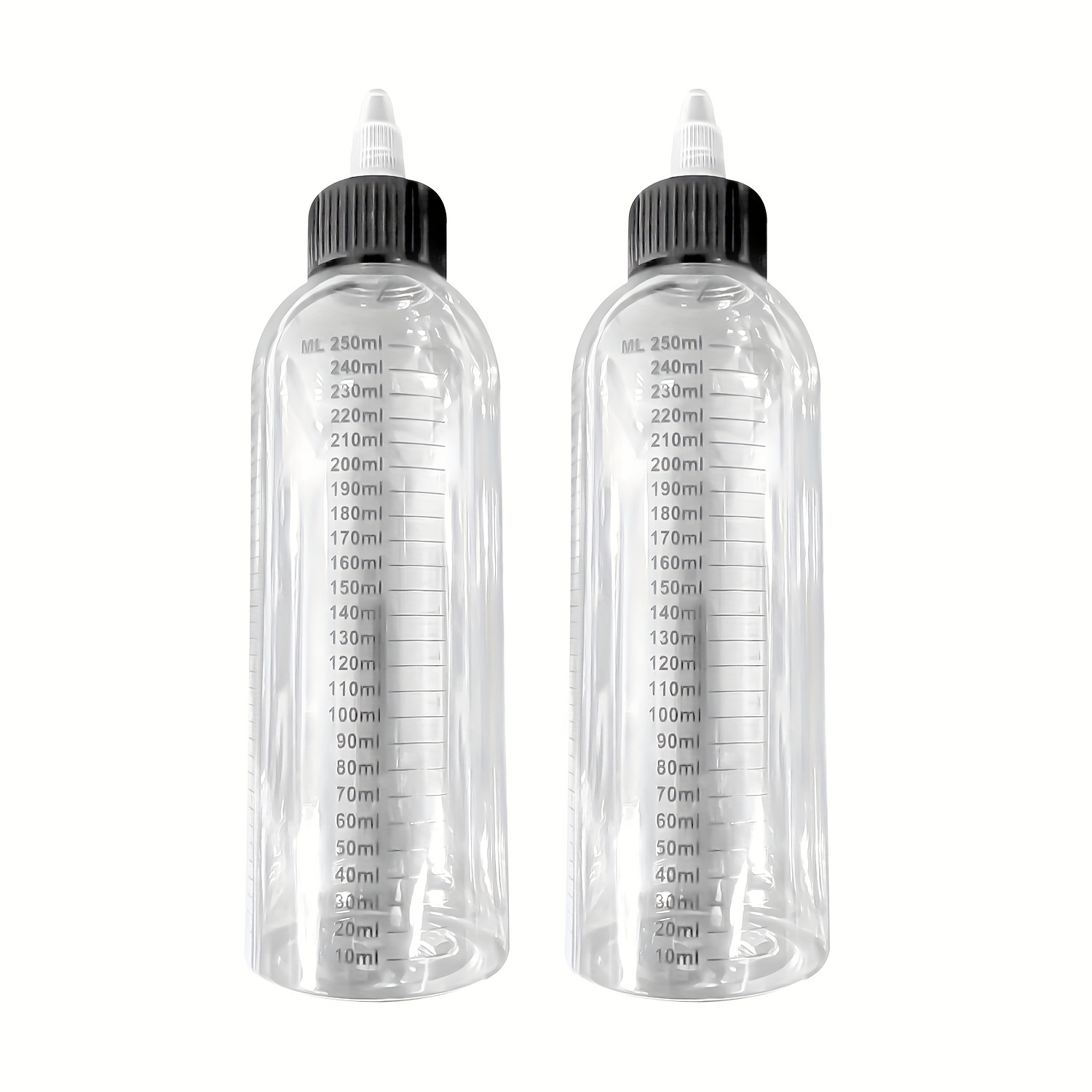 

2pcs 8.5oz Leak-proof Squeeze Bottles With Scale Marks - Dust-proof, Transparent Plastic For Hair Dye & Essential Oils