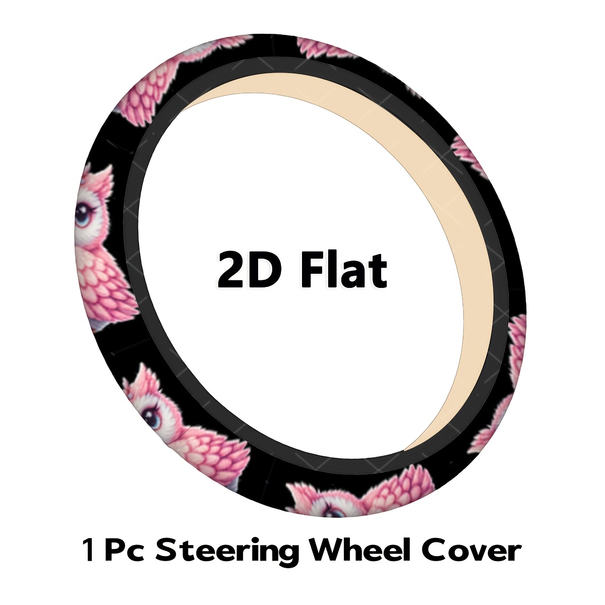 TEMU Owl-themed Steering Wheel Cover, Cartoon Animal Elements, Soft Comfortable Touch, Non-slip , No Design, Car Interior Decor Additions-fits Most