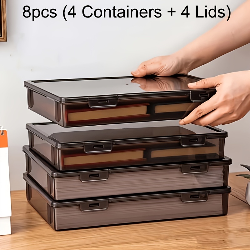 TEMU 8-teiliges Set: 4 Behälter + 4 Deckel | A4 Aufbewahrungsboxen aus durchsichtigem Kunststoff mit Deckeln | Langlebiger rechteckiger Organizer für