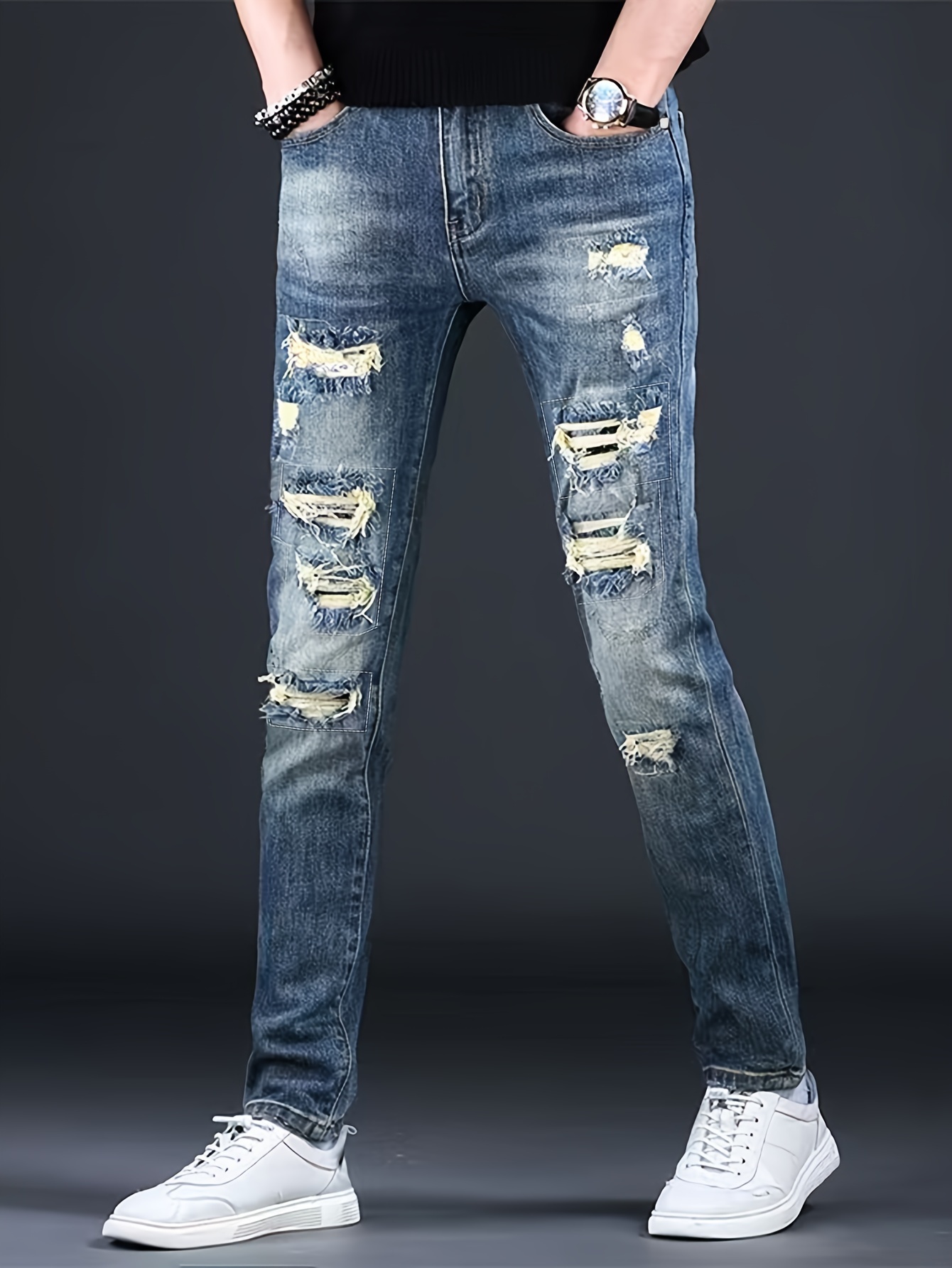 Heren Slim Fit Verscheurde Ripped Jeans, Lichtgewicht Comfortabele Denim Broek Voor Heren, Vier Seizoenen   1