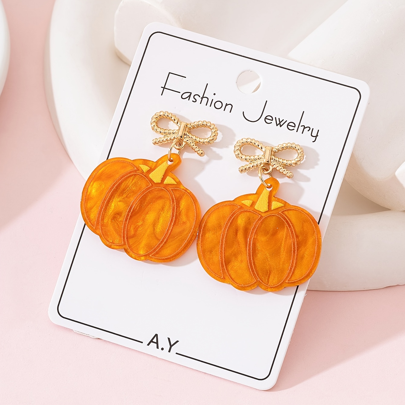 TEMU 1 Pair Of Women's Fashion Earrings With Cute Bow And Pumpkin Design For Halloween And Thanksgiving