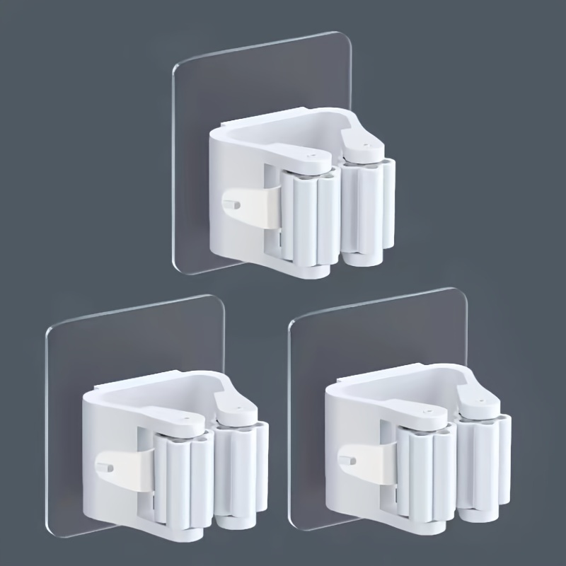 E-shop 3er-Set Wandmontierte Mopp- und Besenhalter Clips - Verstellbarer Kunststoff-Aufbewahrungsorganisator für Küche, Bad und Gartenwerkzeuge -
