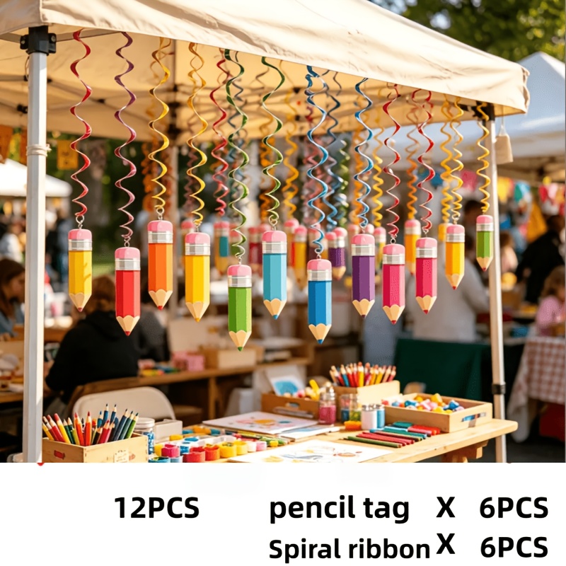 TEMU Set de 12 piezas, Decoraciones de , Cinta decorativa de lápiz en , Color aleatorio, Decoración de techo con lápices coloridos en de papel de