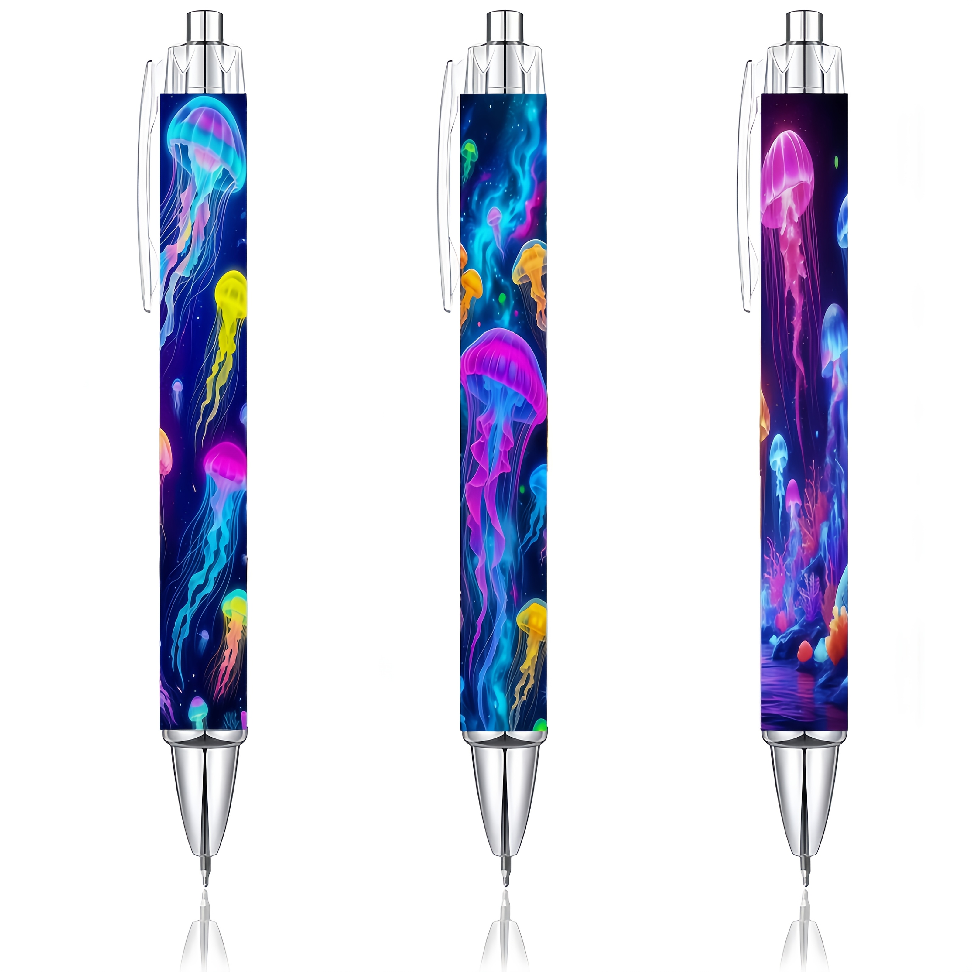 TEMU 3pcs Colorful Neon Jellyfish Click Ballpoint Pens, , Novel And Unique. Premium Appearance, High-quality Materials, Supplies, Smooth Writing,