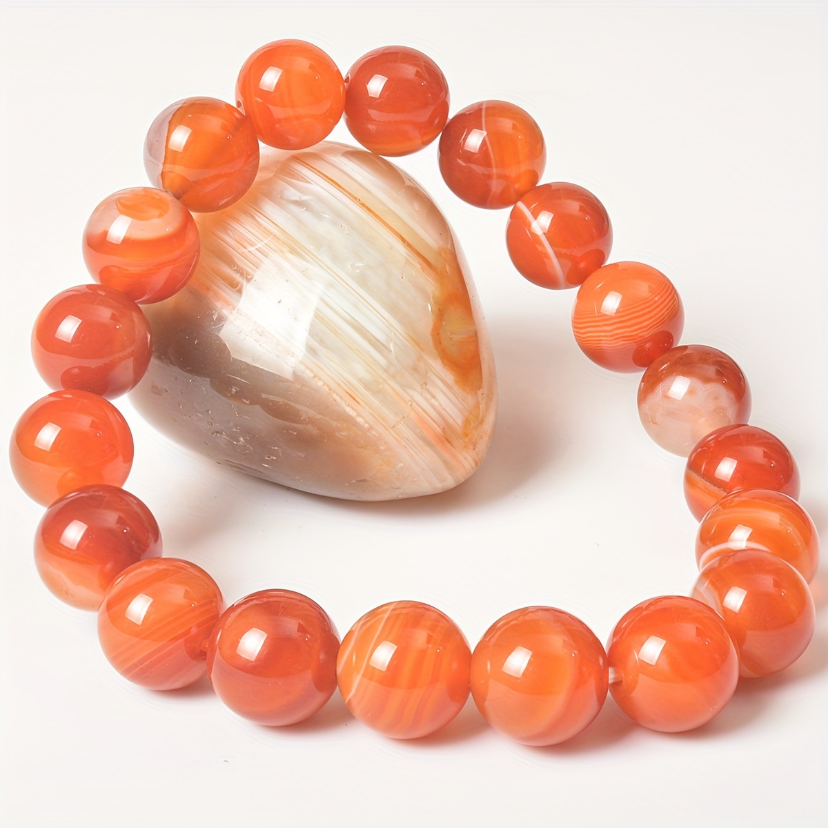 10mm Natural Agate Round Beads Elastic Bracelet