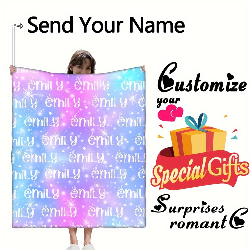 

1pc Star Pattern Custom Name Blanket, Colorful Starry Sky Theme Custom Blanket With Your Name Printed, Personalized Blanket, Customizable Blanket, Text Blanket