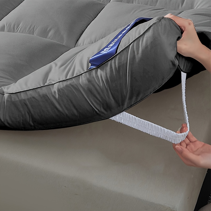 Microfibre Mattress Topper 4 Inch/10cm 1100 GSM | Super Soft and Fluffy Hand Filled, Fits Single, Double, King, Super Sizes, Grey, Belt Style Fixing