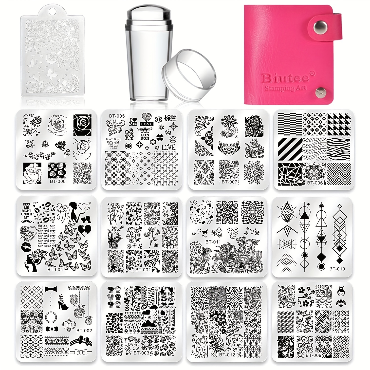 

Biutee Nail Stamping Plates Set 12pcs Nail Plates 1stamper 1scraper Bag Nail Plate Template Image Plate Stencil Nails Tool