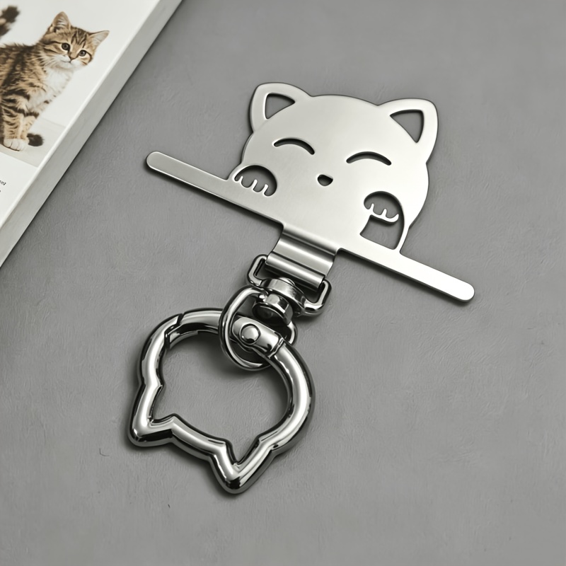 TEMU 2pcs Set (1 Stainless Steel Clip + 1 Spring Ring) 360° Rotatable Cartoon Cat Stainless Steel Connector, With Metal Cat Head Spring , Hanging ,