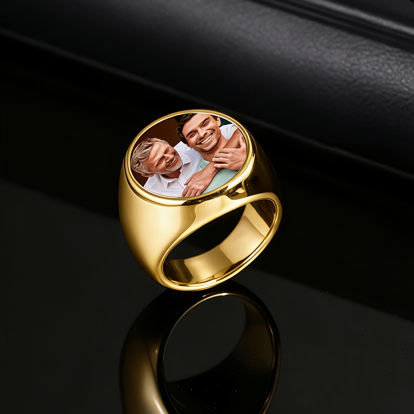 TEMU Custom Photo Engraved 316l Stainless Steel Ring - Personalized Unisex Jewelry Gift For Anniversaries, Weddings, And Special Occasions - Durable