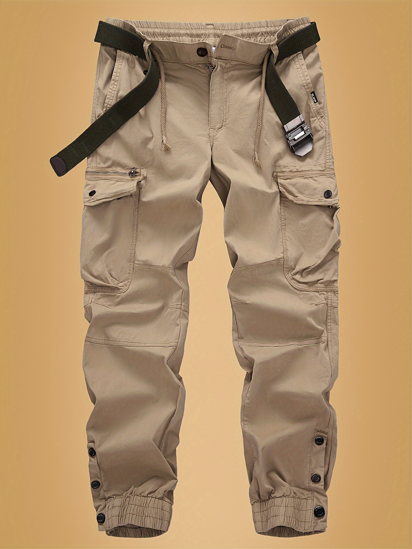 Cotton Solid Multi Flap Pockets Men's Straight Leg Cargo - Temu Canada