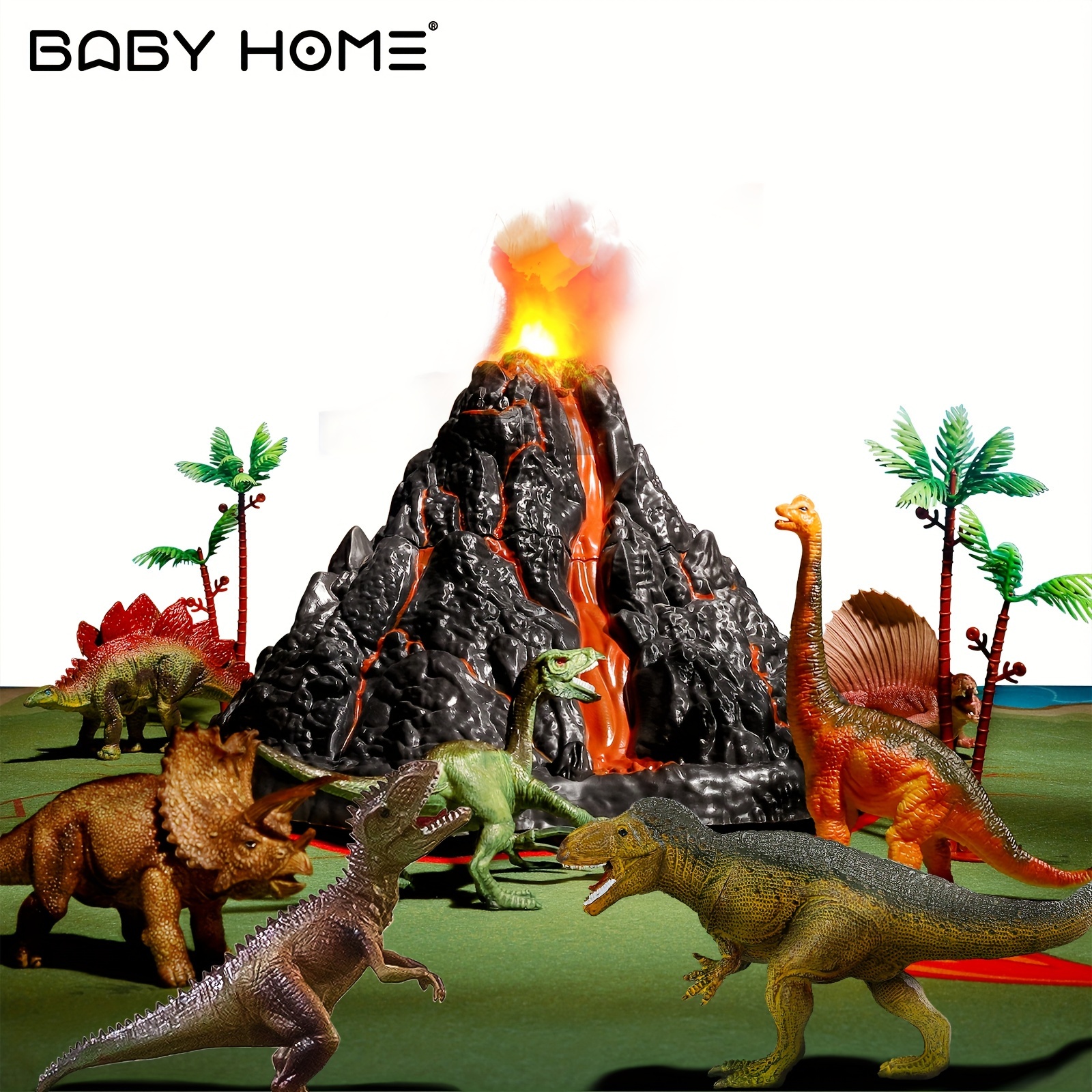 

Babyhome Large Set With 9 Realistic Dinosaur Action Figures For -, Simulated W/sounds, Can Store , Gift For .