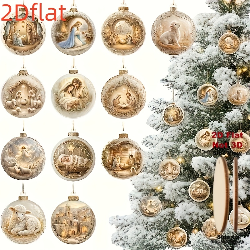 TEMU 2d Flat, 12pcs (. 2.99 Inches) Christmas Nativity Scene Decorations, Christian Christmas Ornaments, Religious Hangable Decorations, Vintage