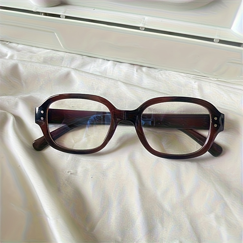 TEMU 1 Par de Gafas de Moda Decorativas Retro Chicas, Lentes Transparentes, Diseño Minimalista, Monturas Negras, Ámbar y Marrones - Perfectas para
