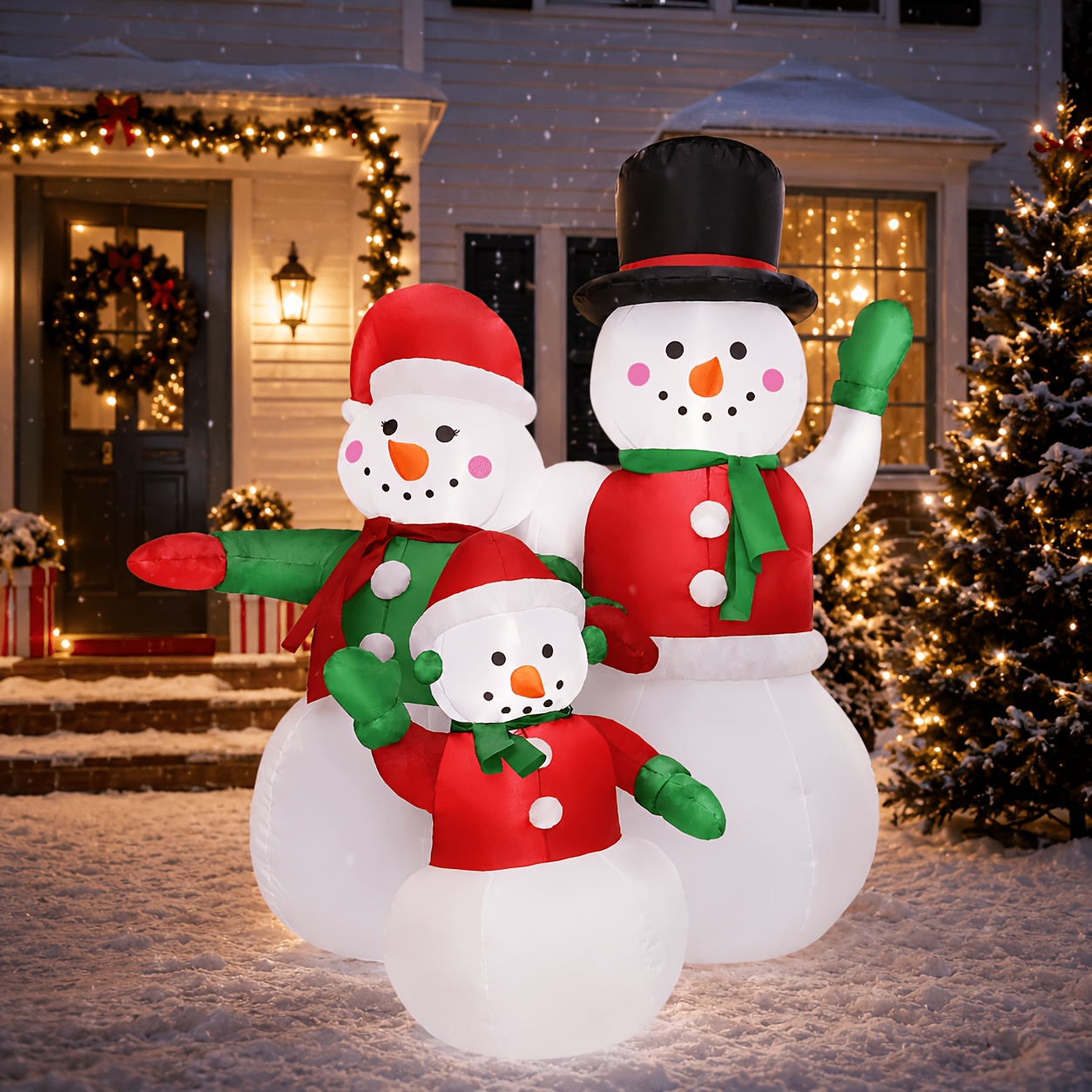 TEMU 1pc 4.92ft Christmas Inflatables Snowman Family Outdoor Decorations Blow Up Yard Decor Snow For Man Built-in Bright Led Lights For Xmas Holiday